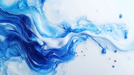Poster - Captivating Blue Liquid Swirls and Splashes Abstract Background with Fluid Motion Dynamic Waves and Mesmerizing Patterns