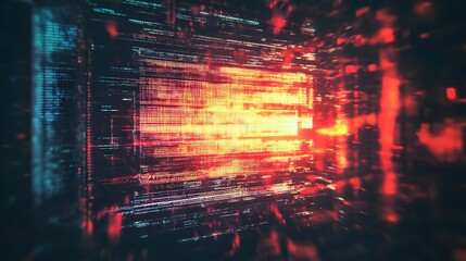 Leinwandbilder - Captivating digital art composition featuring a vibrant neon colored landscape with glitch effects futuristic elements and a surreal matrix like visual aesthetic