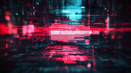 Poster - Captivating digital landscape showcasing a futuristic cyber matrix with mesmerizing glitch patterns vibrant color explosions and dynamic visual effects