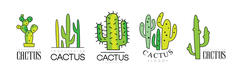 Poster - Cactus Logo Design with Green Desert Plant Vector Set