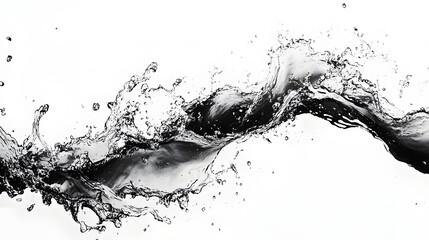 Poster - Dramatic black and white image capturing the powerful chaotic motion and energy of a large water splash or wave  The abstract minimalist composition highlights the fluid dynamics turbulence