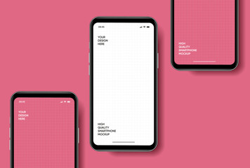 Fototapete - Realistic smartphone mockup. Mobile phone vector with isolated on white background. Device front view. 3D mobile phone with shadow. Realistic, high quality smart phone mockup for ui ux presentation.