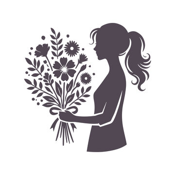 Mother's Day Love: Silhouette of Child Giving Flowers to Mother