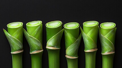 Canvas Print - Fresh green bamboo shoots on black background; nature, health, growth