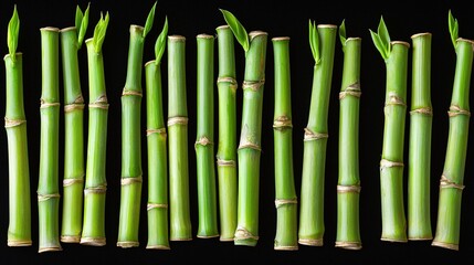 Poster - Fresh green bamboo shoots on black.  Zen garden background.  Plants, nature, growth