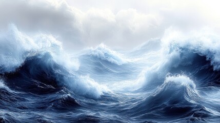 Canvas Print - Stormy ocean waves crashing, dramatic sky