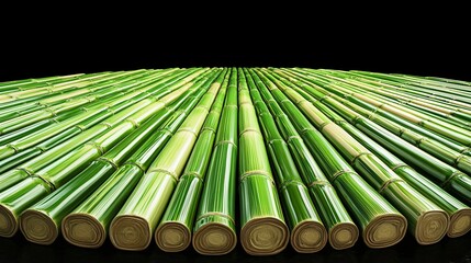 Poster - Green bamboo stalks arranged on black background