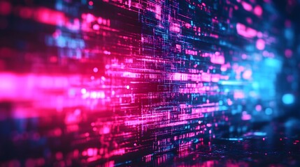 Aufkleber - Glowing Futuristic Digital Data Grid with Colorful Matrix Patterns and Flowing Luminous Light  Abstract Style Technology Background with Vivid Neon Colors and Dimensional Graphic Composition