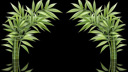 Canvas Print - Lush Green Lucky Bamboo Symmetrical Arrangement on a Dark Background for Decorative Purposes.