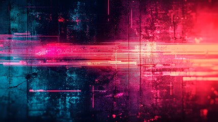 Fototapete - Mesmerizing Futuristic Digital Artwork with Neon Lights and Abstract Kinetic Patterns  Vibrant dynamic and visually striking composition featuring a surreal glitch inspired display of colorful lights