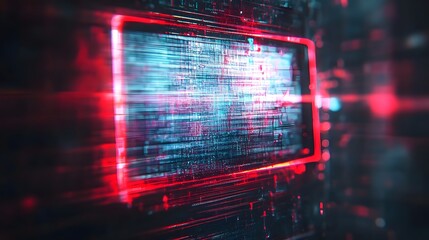 Leinwandbilder - Mesmerizing futuristic digital backdrop with abstract neon glitch patterns fractal lights and dynamic data visualization  Cyberpunk inspired sci fi matrix with a surreal experimental