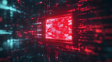 Aufkleber - Vibrant digital landscape with futuristic data visualization and abstract geometrical patterns  Dynamic 3D rendering of a high tech digital environment with binary code algorithm animations