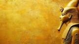 a golden yellow ancient egypt texture wallpaper background with a lot of empty blank copyspace. pharaoh in the right side