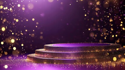 Wall Mural - a purple podium is dramatically lit with golden sparkles, suggesting celebration or an exclusive eve