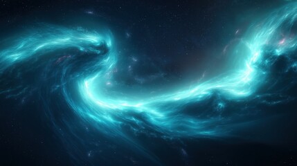 Wall Mural - Swirling teal aurora with glowing cosmic waves in deep space background