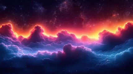 Wall Mural - Vibrant cosmic clouds glowing in neon hues of purple, blue, and orange