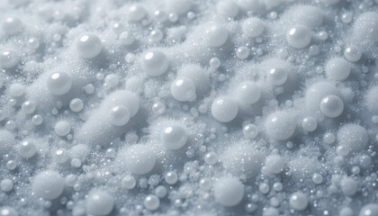Poster - A multitude of small, translucent bubbles gather on a soft surface, creating a visually calming effect. The light reflects off the bubbles, enhancing their smooth textures in a serene arrangement