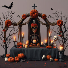 Day of the Dead Altar. Halloween Party Concept.