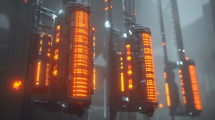 Poster - futuristic energy cores, smoky city