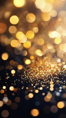 Wall Mural - Golden bokeh background with shimmering particles creating a festive atmosphere at an evening event