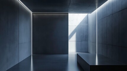 Poster - A minimalist industrial-style room featuring dark concrete walls and accentuated with LED strip lighting.