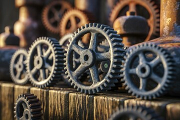 Aufkleber - Close-up of intricately detailed metal gears, showcasing industrial machinery and mechanical engineering.