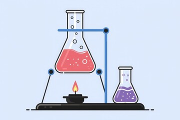 Poster - Laboratory setup with two beakers containing liquids, heated by a Bunsen burner.