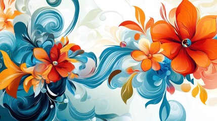 Poster - abstract futuristic ai-generated vector illustration of a colourful floral pattern with swirling wat