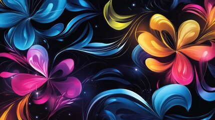 Poster - abstract futuristic ai-generated vector illustration of a colourful floral pattern with swirling wat