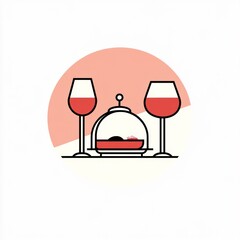 Wall Mural - Wine glasses and food dome for catering service. Celebration illustration