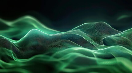 Poster - A digital landscape featuring flowing green waves against a dark background.