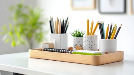 Wall Mural - A single desk organizer isolated on a white surface, ideal for promoting student or office desk products.