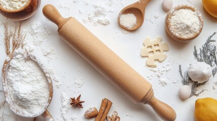 Wall Mural - A single rolling pin isolated on a white background, great for promoting baking tools.