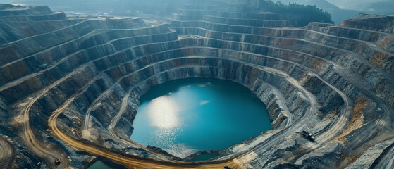 Wall Mural - A view from above of a huge crater-like quarry in _005
