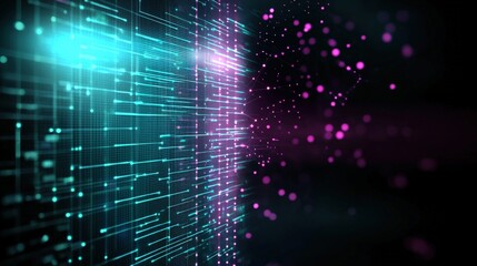 Fototapete - Digital data visualization virtual space abstract graphic technological environment close-up view concept of information flow