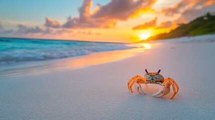 Wall Mural - Crab sunset beach tropical ocean paradise