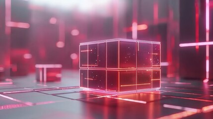 Poster - digital cube illuminating future technologies virtual environment 3d animation futuristic aesthetic 