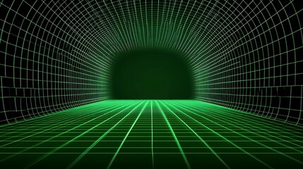 Poster - green digital tunnel, future tech background