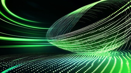 Poster - green energy, abstract swirls, dark background, tech concept