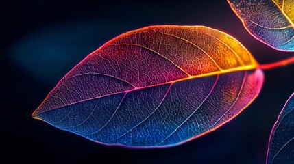 Aufkleber - Tropical leaves with striking neon hues stand out dramatically against a dark backdrop, showcasing nature's artistry. Perfect for adding a touch of vibrancy to any project