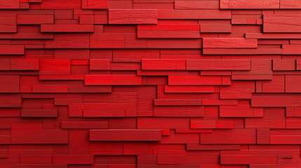 Poster - A striking red brick wall showcases a seamless pattern of bricks in various sizes and shades, creating a clean and modern aesthetic ideal for contemporary spaces and digital applications