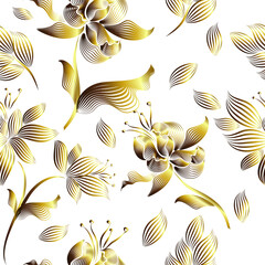 Wall Mural - Golden flowers on a white background. hand drawing. Not AI, Vector illustration.