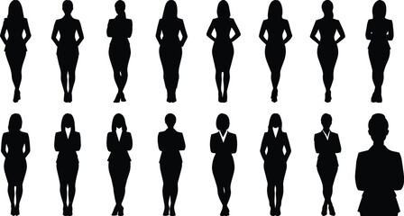 Wall Mural - Businesswoman silhouette set vector design big pack of business illustration and icon