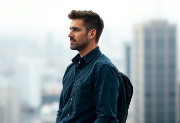 Wall Mural - Photorealistic male portrait in profile orientation