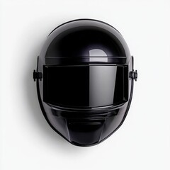 Sleek black helmet resting on a minimalist backdrop, reflecting modern design and futuristic aesthetics