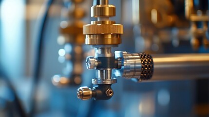 Aufkleber - Close up of intricate scientific equipment showcasing precision engineering. Metal components and connectors highlight advanced technology used in laboratory and industrial settings