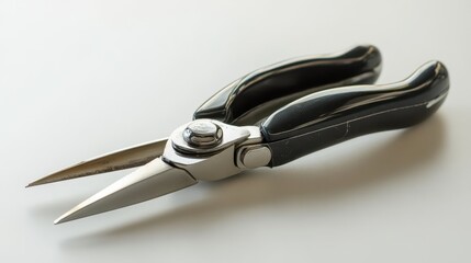 Wall Mural - Close-up of a set of pruning shears on a white surface, ideal for garden trimming product marketing.