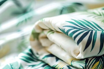 Poster - Tropical patterns on light summer fabrics perfect for casual beachwear and warm weather lounging experiences. Generative AI