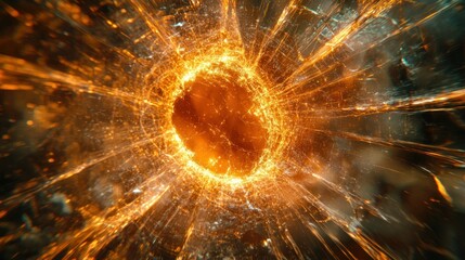 Poster - Fiery orb exploding, dark background, energy, abstract art