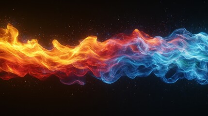 Poster - Fire and ice abstract wave, dark background, energy concept